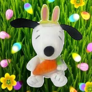 Hallmark Plush Peanuts Snoopy Dog Carrot Bunny Rabbit Ear Nursery Baby Shower 6"